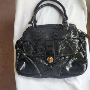 PERINA women's GENUINE LEATHER Handbag Black Snake print Vintage